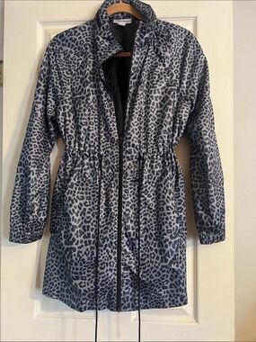 Motherhood Maternity Gray Leopard Print Drawstring Trench Coat